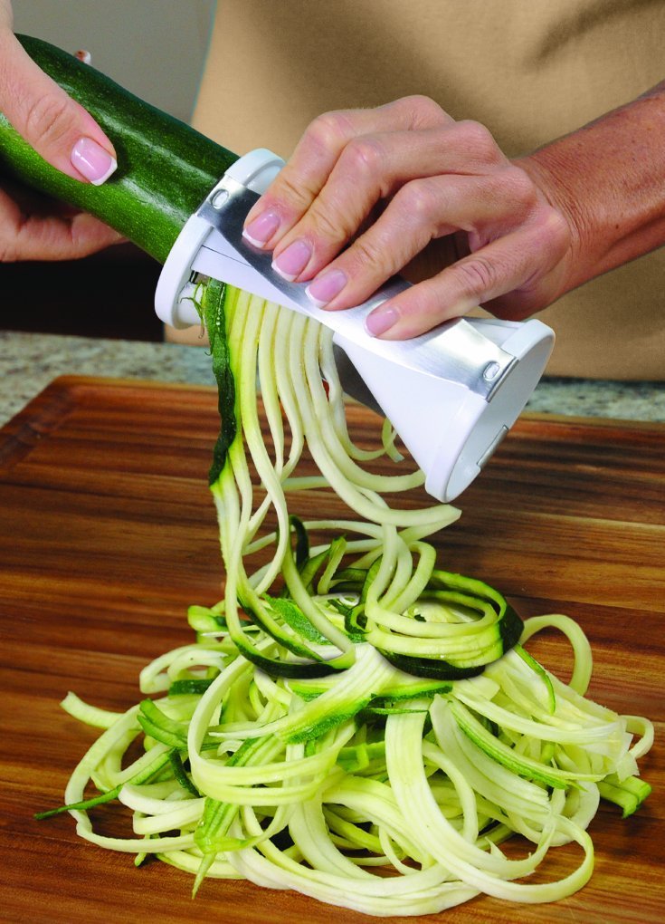 Veggetti Veggie Slicer, Dual Stainless Steel Blade Vegetable Cutter for Thick or Thin Noodle, Works with Zucchini, Squash, Cucumbers, Carrots, and more, 2.76"L x 2.76"W x 6.32"H, White