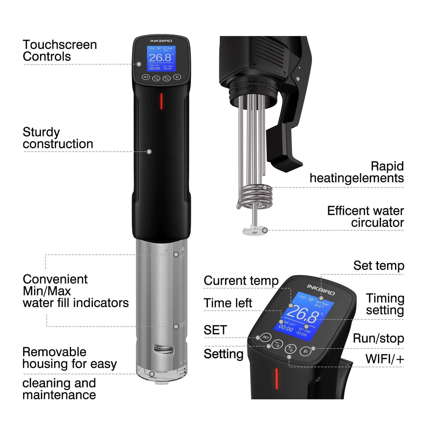 Inkbird WIFI Sous Vide Machine ISV-100W| 1000 Watts Sous-Vide Cooker Immersion Circulator with 14 Preset Recipes on APP and Thermal Immersion, Fast-Heating with Timer |Best Day Gift