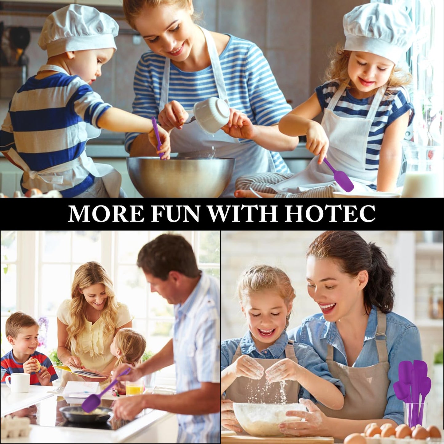 HOTEC High Heat Resistant Food Grade Silicone Rubber Spatula Set for Baking, Cooking, and Mixing Non Stick Dishwasher Safe BPA-Free Purple Set of 5