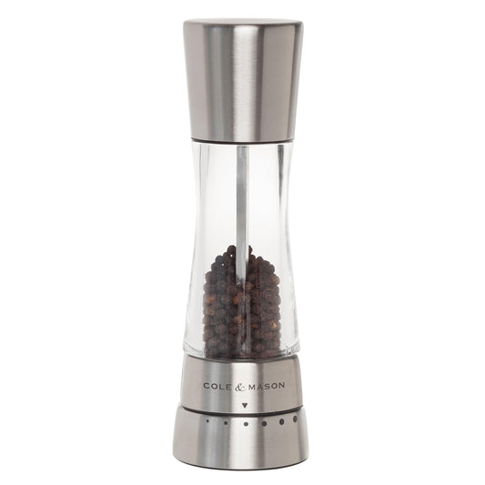 COLE & MASON Derwent Pepper Grinder - Stainless Steel Mill Includes Gourmet Precision Mechanism and Premium Peppercorns