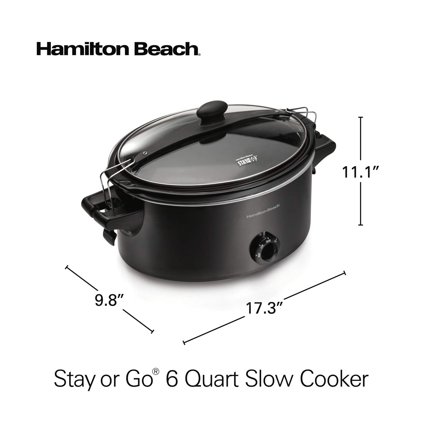 Hamilton Beach Stay or Go Portable Slow Cooker with Lid Lock, Dishwasher-Safe Crock, 6-Quart, Black 33261