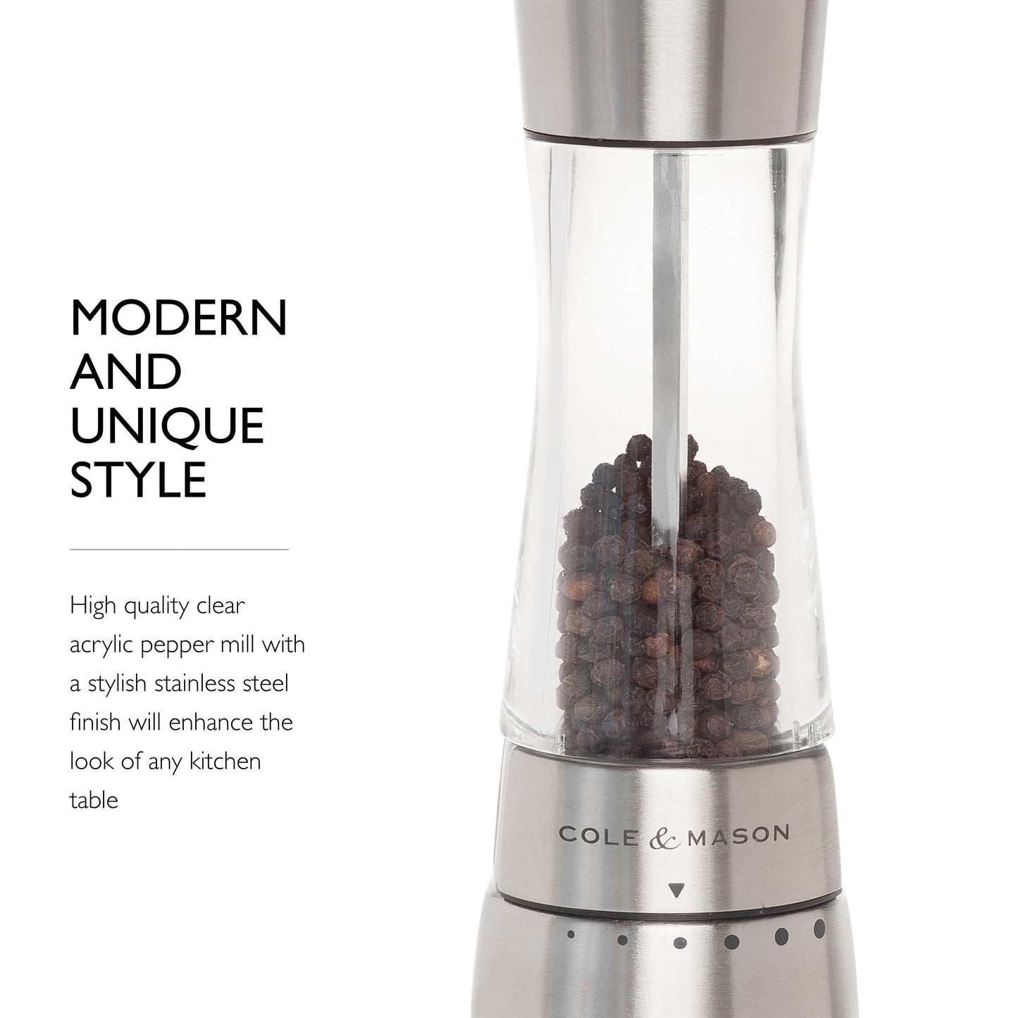 COLE & MASON Derwent Pepper Grinder - Stainless Steel Mill Includes Gourmet Precision Mechanism and Premium Peppercorns