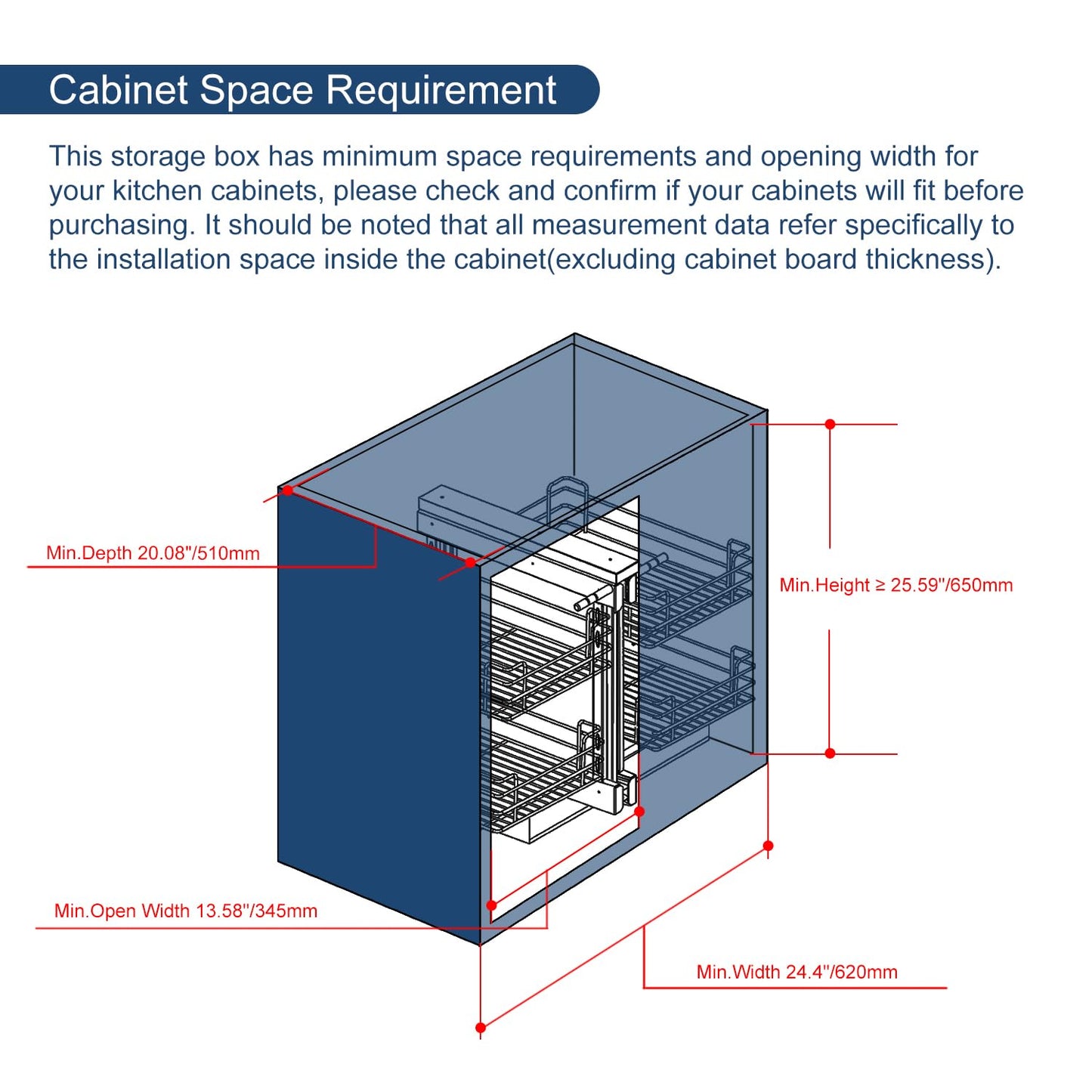 VADANIA Blind Corner Pull Out Organizer for 32" Cabinet, Left Open & Right Open Compatible, Min Opening 14", 2-tier Pull-out Basket, Soft Close, Bottom Mount