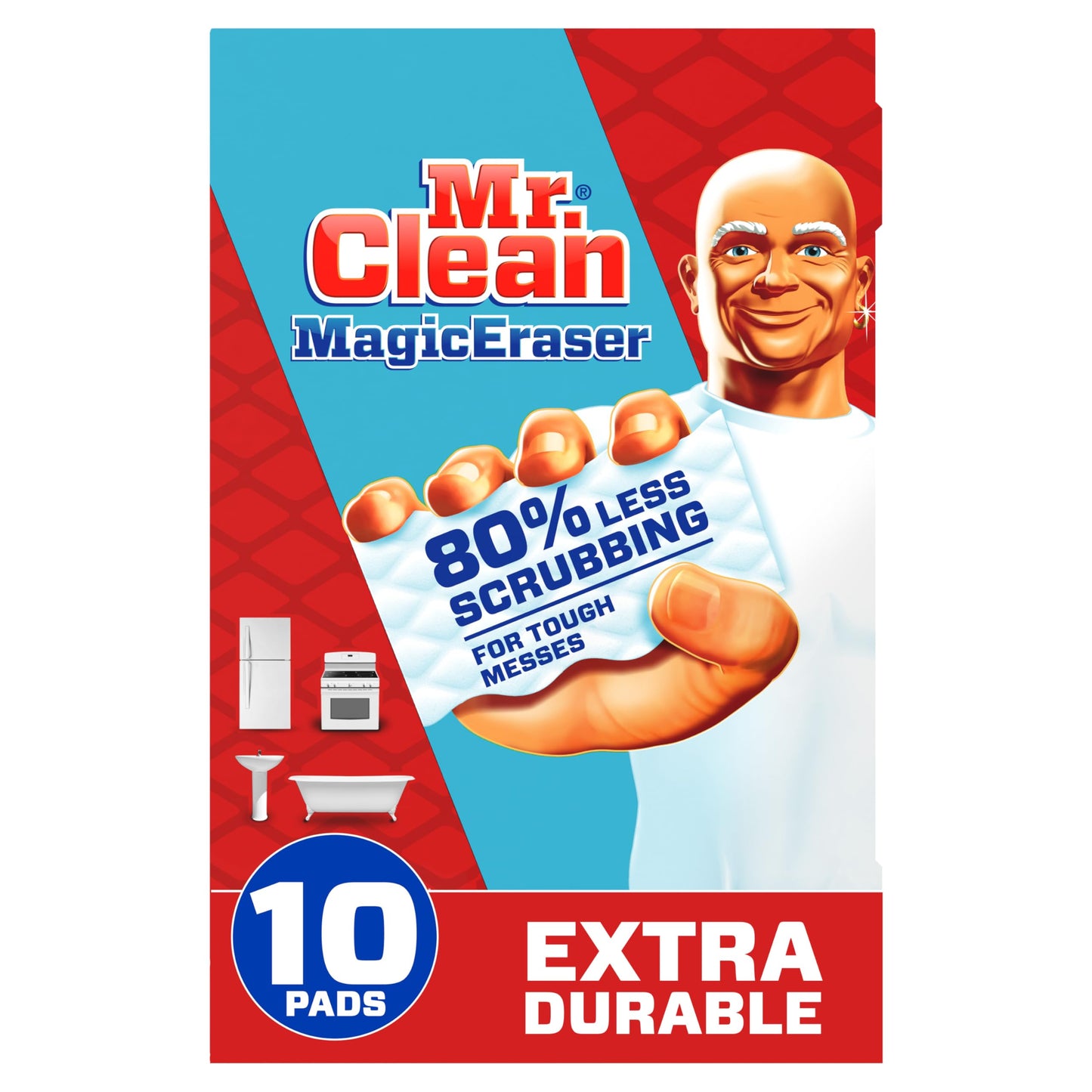 Mr. Clean Magic Eraser, Extra Durable Pro Version, Shoe, Bathroom, and Shower Cleaner, Cleaning Pads with Durafoam, 10 Count