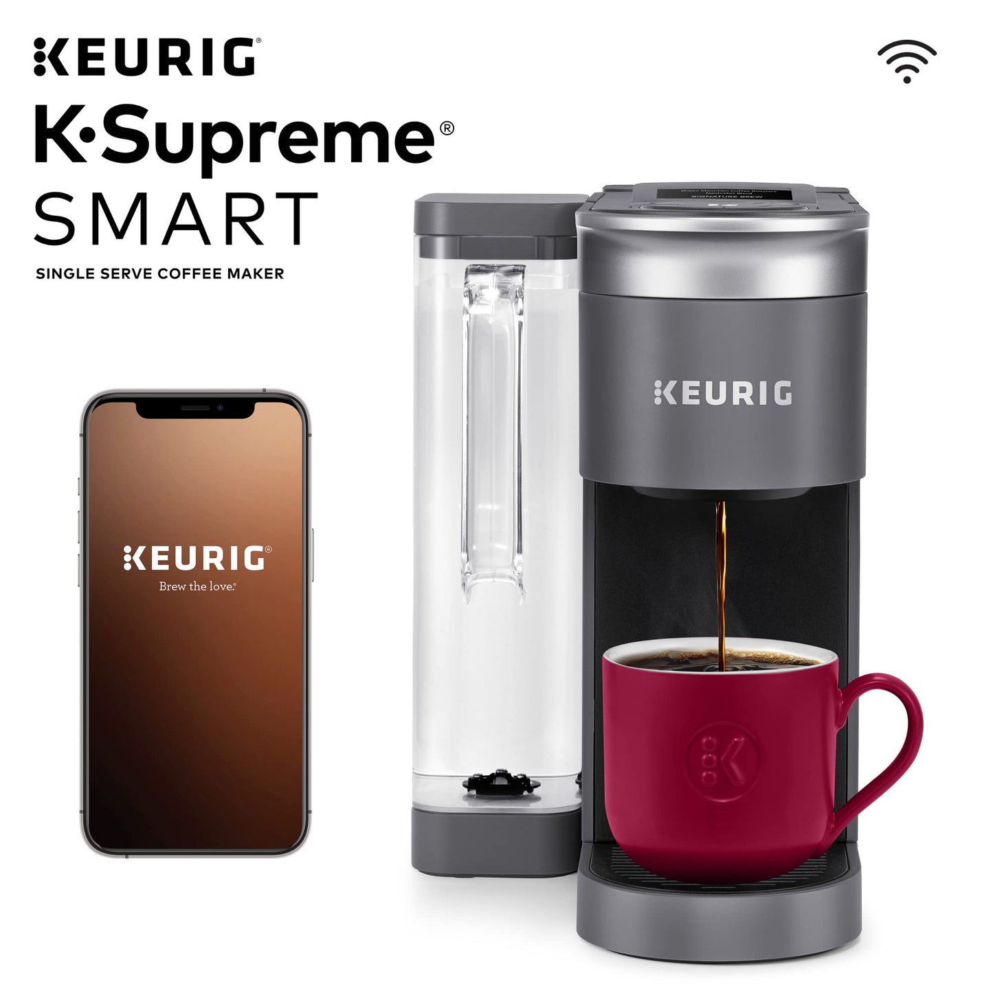 Keurig K-Elite Single-Serve K-Cup Pod Coffee Maker, Brushed Slate, 12 oz. Brew Size & K-Supreme SMART Coffee Maker, MultiStream Technology, Brews 6-12oz Cup Sizes, Gray