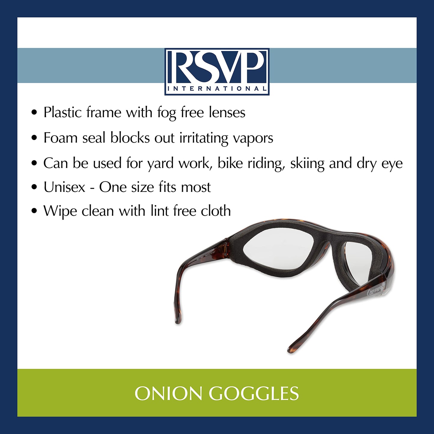 RSVP International RSVP International Endurance Onion Goggles, Black (TEAR-BK), 1 Count