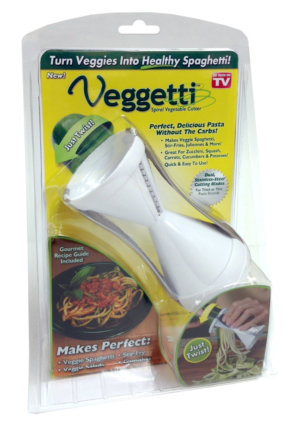 Veggetti Veggie Slicer, Dual Stainless Steel Blade Vegetable Cutter for Thick or Thin Noodle, Works with Zucchini, Squash, Cucumbers, Carrots, and more, 2.76"L x 2.76"W x 6.32"H, White