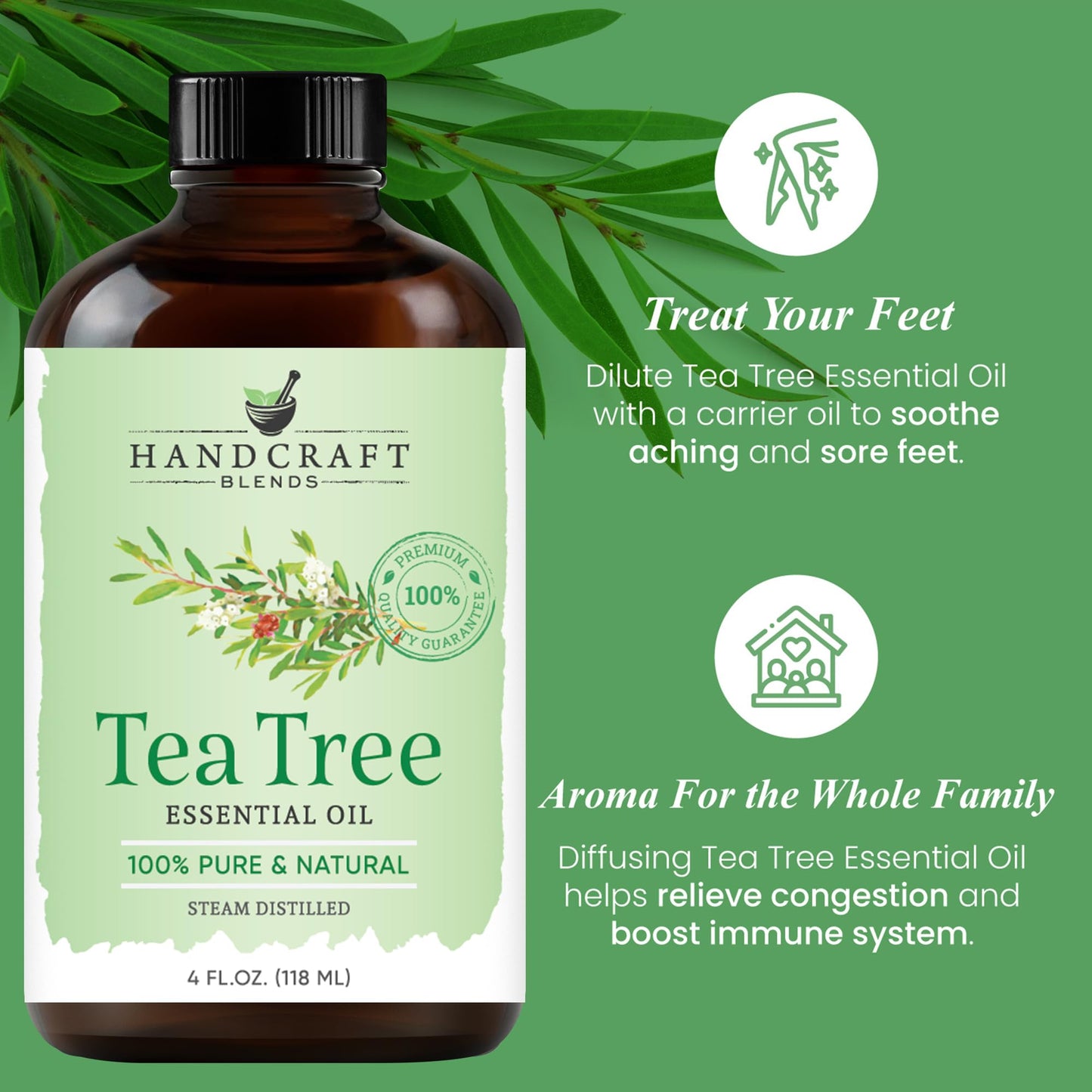 Handcraft Blends Tea Tree Essential Oil - Huge 4 Fl Oz - 100% Pure and Natural - Premium Grade with Glass Dropper