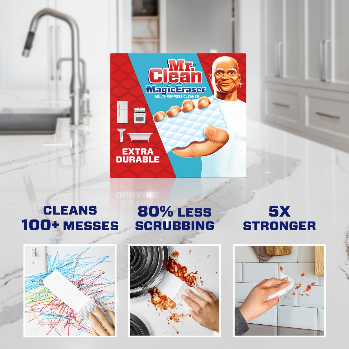 Mr. Clean Magic Eraser, Extra Durable Pro Version, Shoe, Bathroom, and Shower Cleaner, Cleaning Pads with Durafoam, 10 Count