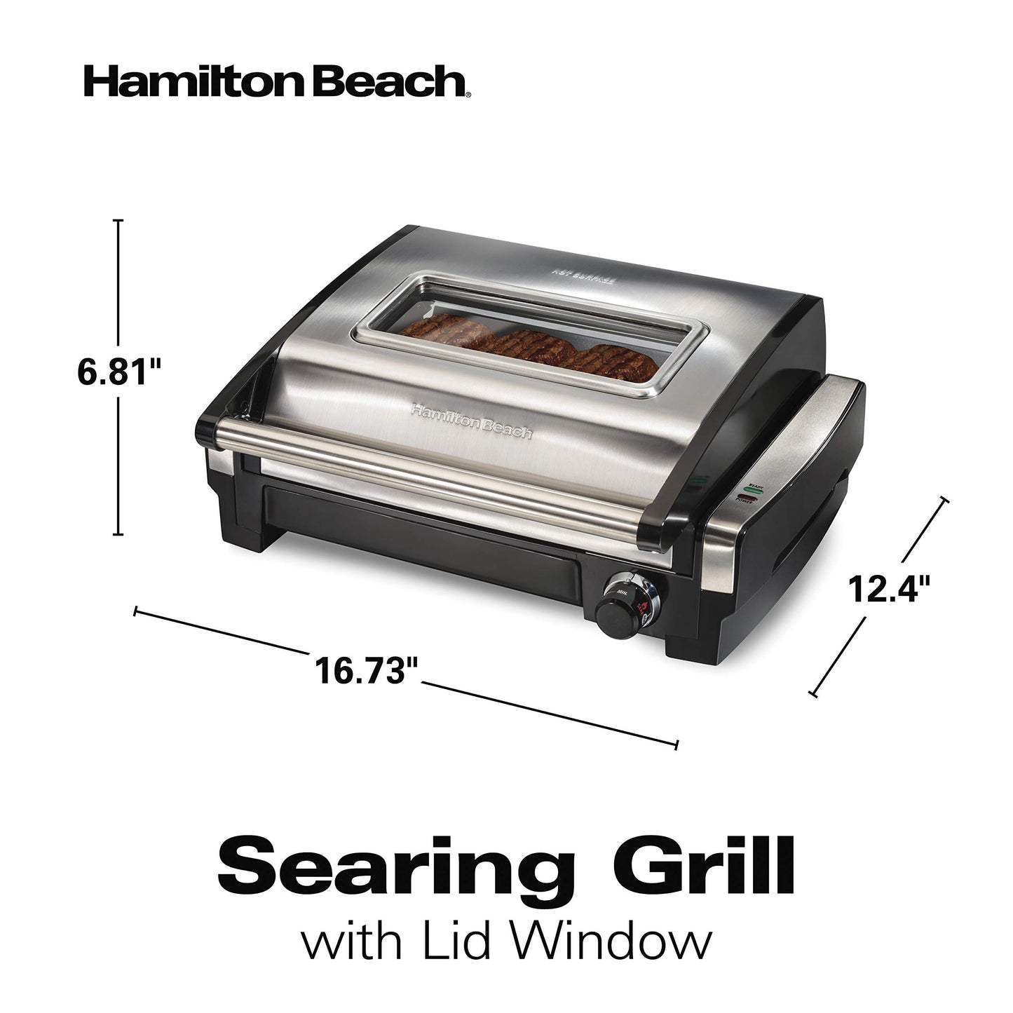 Hamilton Beach 25361 Electric Indoor Searing Grill with Removable Easy-to-Clean Nonstick Plate, Viewing Window, Stainless Steel (Renewed)