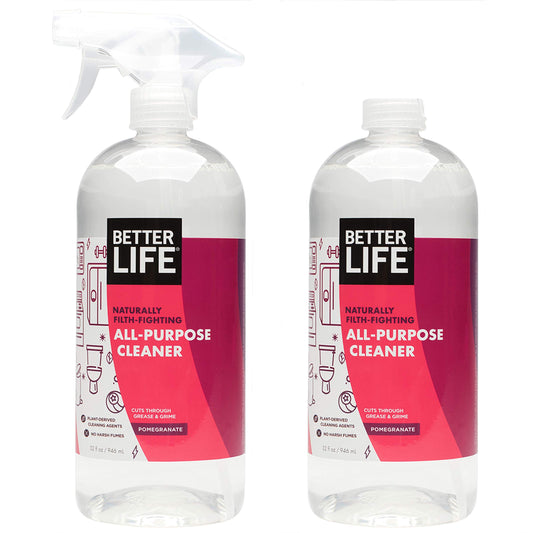 Better Life All Purpose Cleaner - Multipurpose Home and Kitchen Cleaning Spray for Glass, Countertops, Appliances, Upholstery & More - Multi-surface Spray Cleaner - 32oz (Pack of 2) Pomegranate