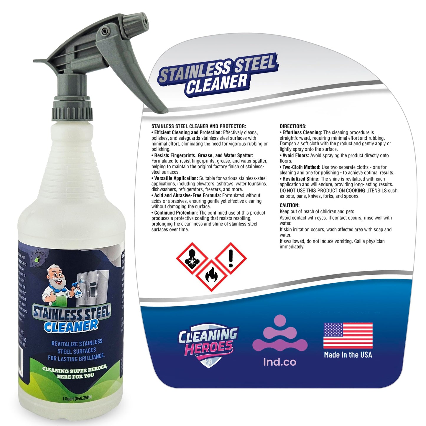 CLEANING HEROES Stainless Steel Cleaner and Polish Spray, 32 Fl. Ounces – Premium Stainless Steel Sink Cleaner – Ideal for Refrigerators, Appliances