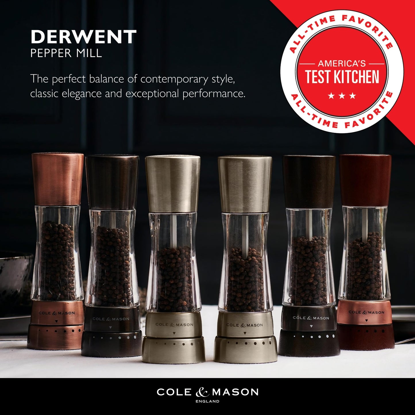 COLE & MASON Derwent Pepper Grinder - Stainless Steel Mill Includes Gourmet Precision Mechanism and Premium Peppercorns