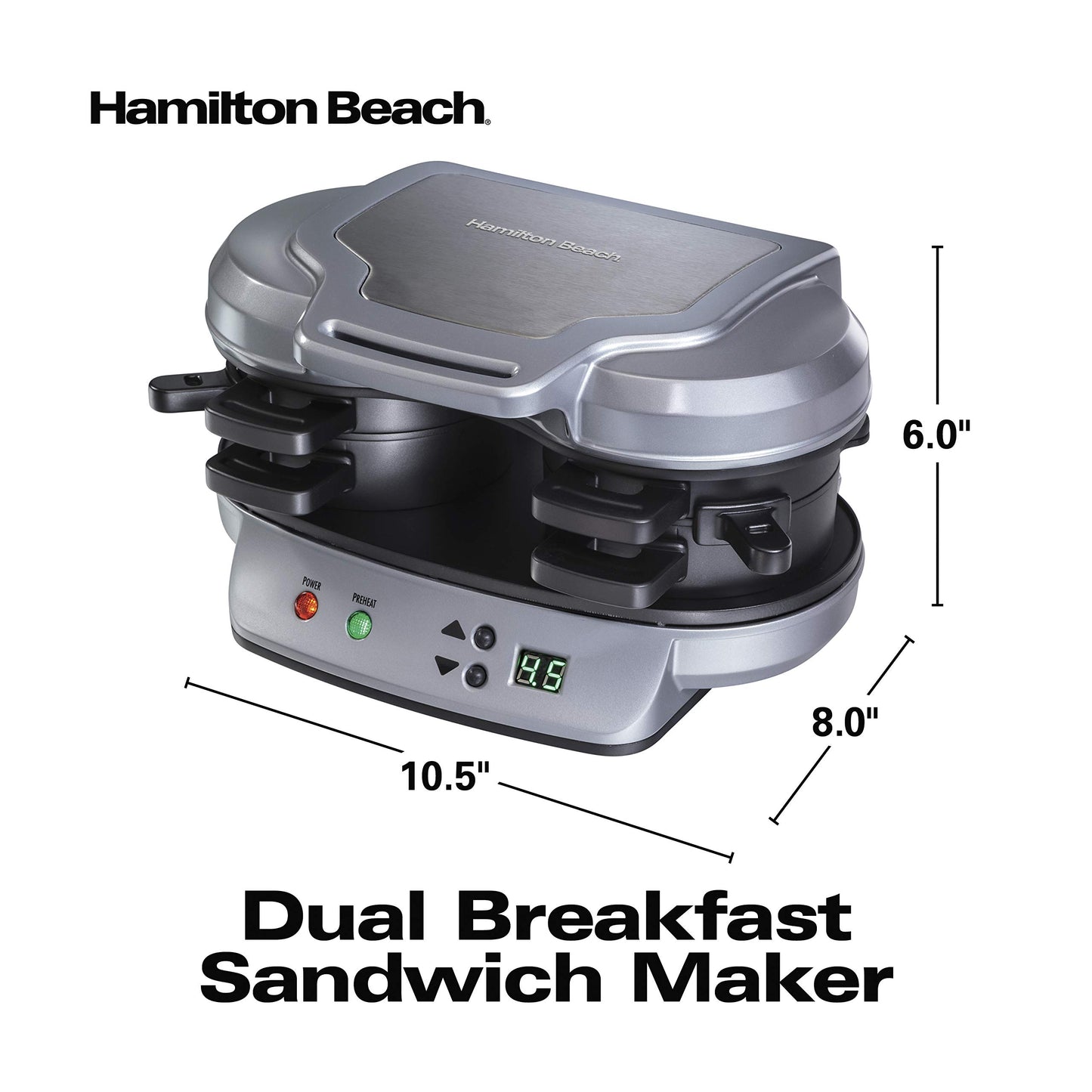 Hamilton Beach Dual Breakfast Sandwich Maker with Timer, Silver (25490A)