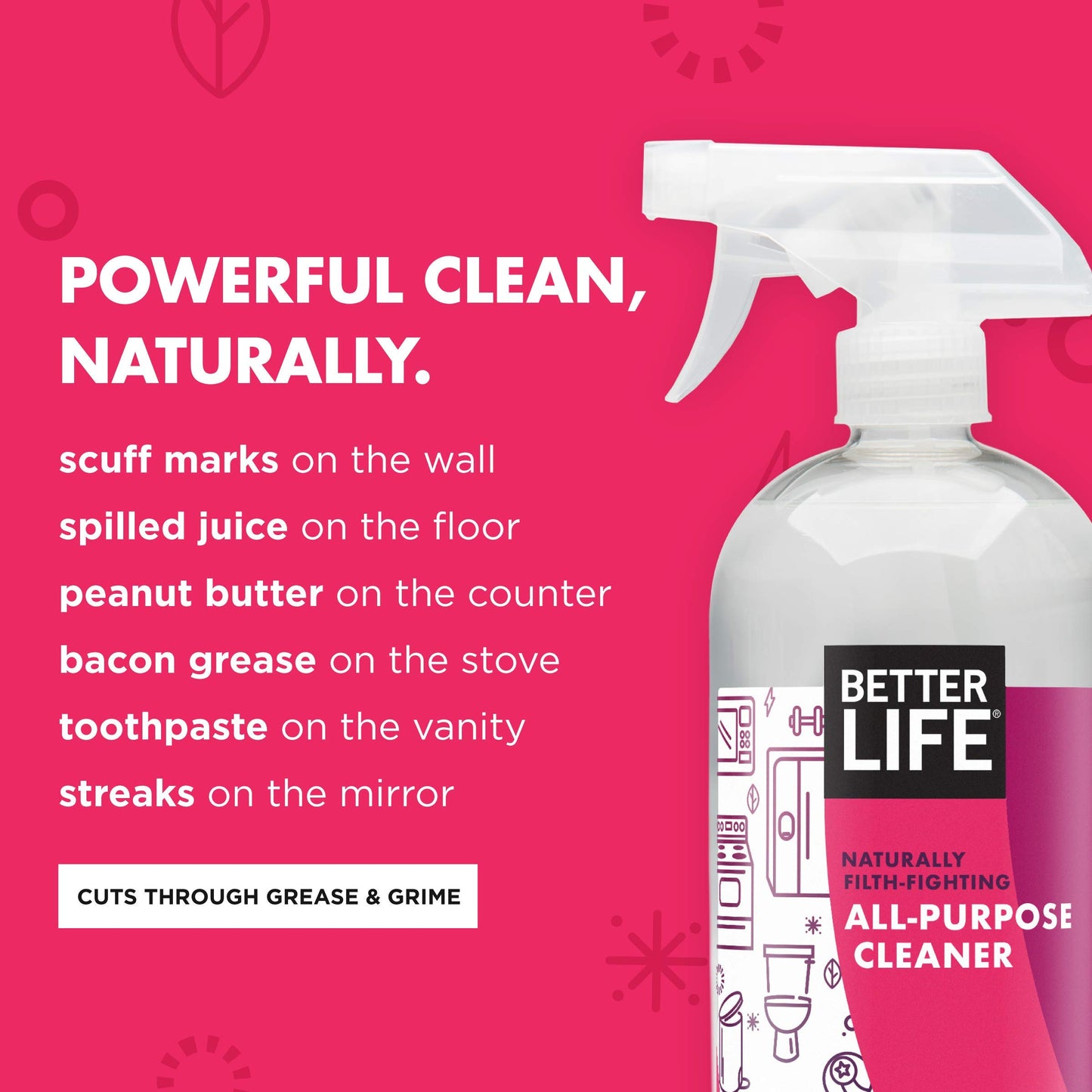 Better Life All Purpose Cleaner - Multipurpose Home and Kitchen Cleaning Spray for Glass, Countertops, Appliances, Upholstery & More - Multi-surface Spray Cleaner - 32oz (Pack of 2) Pomegranate