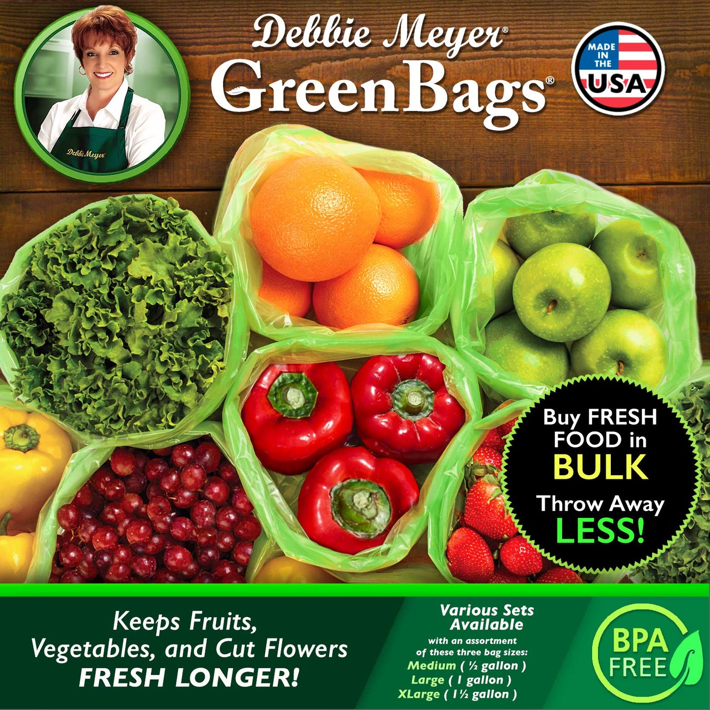 Debbie Meyer GreenBags 32-Pack (16M, 8L, 8XL) – Keeps Fruits, Vegetables, and Cut Flowers, Fresh Longer, Reusable, BPA Free, Made in USA