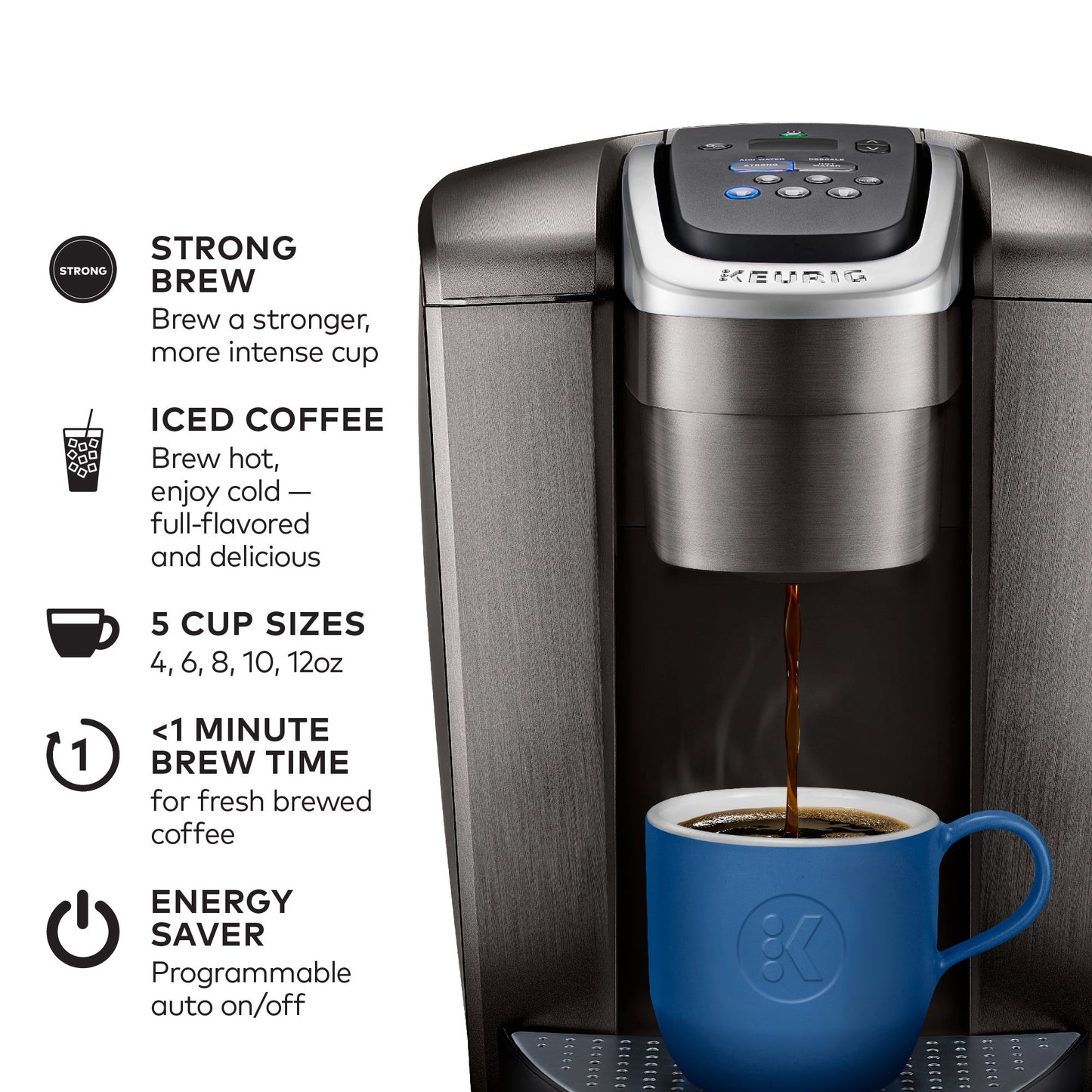 Keurig K-Elite Single-Serve K-Cup Pod Coffee Maker, Brushed Slate, 12 oz. Brew Size & K-Supreme SMART Coffee Maker, MultiStream Technology, Brews 6-12oz Cup Sizes, Gray