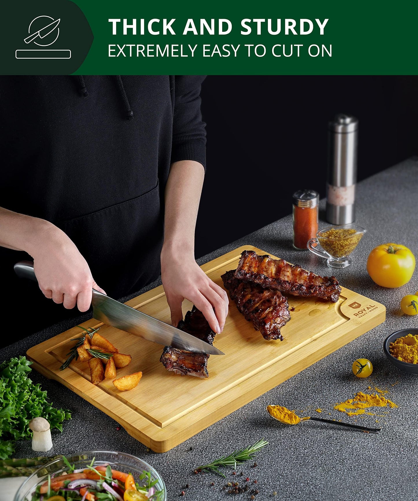 𝐏𝐑𝐈𝐌𝐄 𝐃𝐀𝐘 𝐃𝐄𝐀𝐋𝐒 𝐓𝐎𝐃𝐀𝐘 𝟐𝟎𝟐𝟒 Extra Large Bamboo Serving & Chopping Board for Kitchen Meal Prep & Charcuterie – Butcher Block with Deep Juice Groove, Kitchen Gadget Gift (XL 18x12")