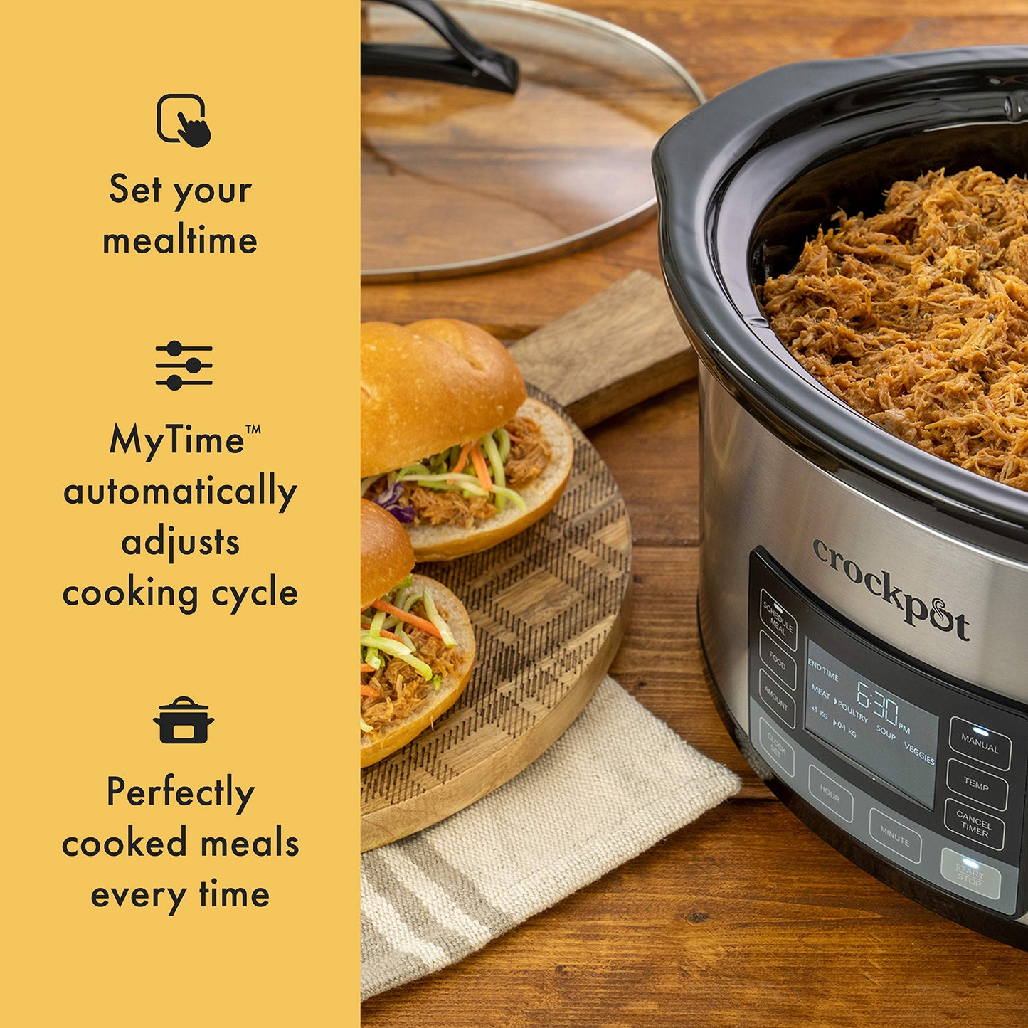 Crock-Pot MyTime Technology 6 Quart Programmable Slow Cooker and Food Warmer with Digital Timer, Stainless Steel (2137020)